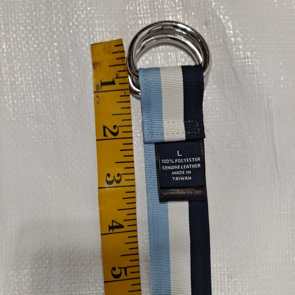 Brooks Brothers Blue Striped Fabric Double D Ring Belt